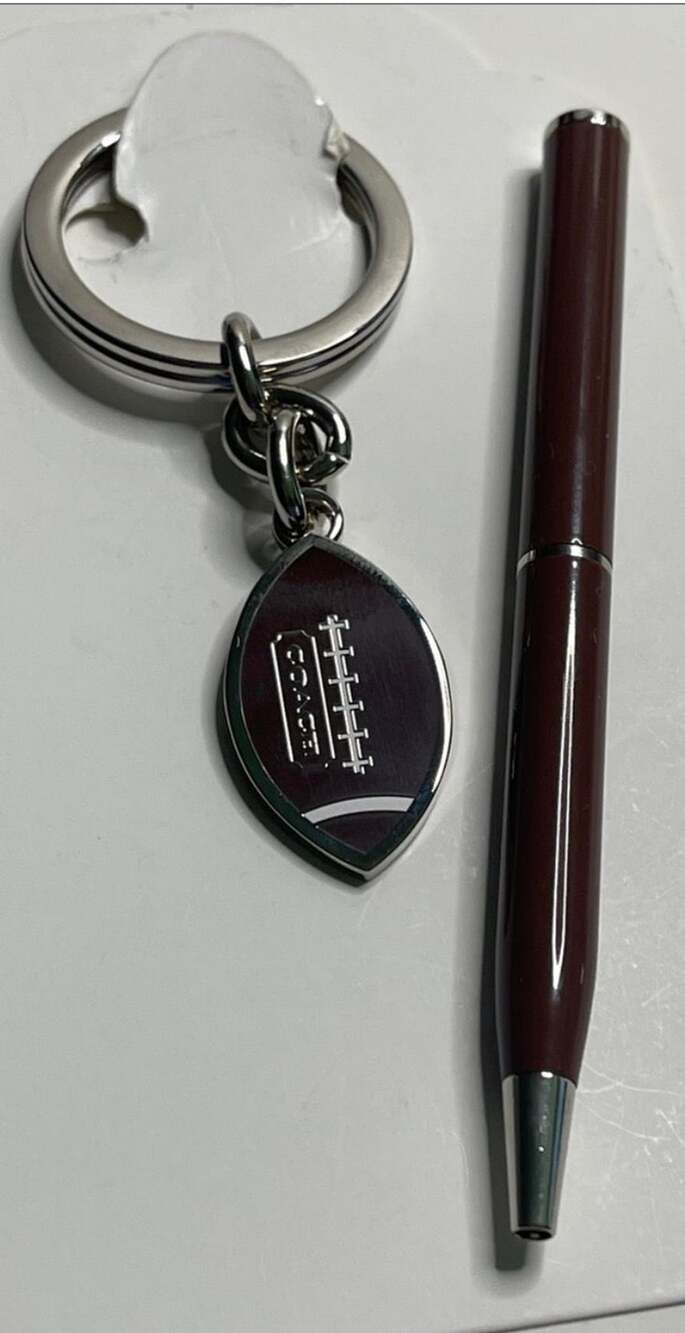 Coach Football Keychain And Pen Set Brown Silver